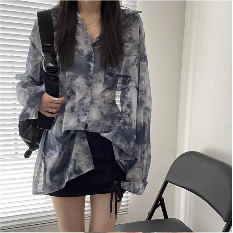 Áo sơ mi loang xám dài tay ANASHOP9X, sơ mi form rộng oversize dáng dài chùm mông kiểu Hàn Quốc hot 2023