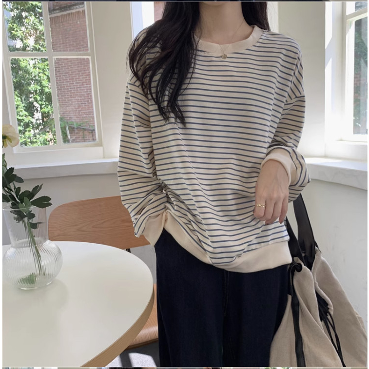 Áo phông sweeter dài tay kẻ ngang form rộng tôn dáng hottrend genz mặc đi học đi chơi siêu đẹp COLLAR