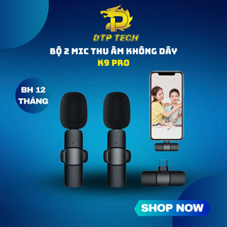 Bộ 2 Micro thu âm không dây cài áo K9 Pro hỗ trợ sạc khi kết nối, Mic livestream cài áo - sử dụng cho quay video - vlog
