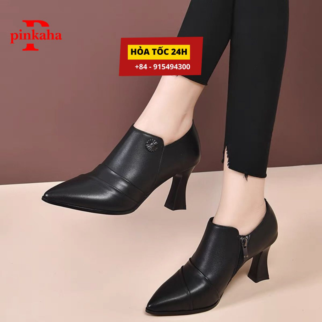 Giày cao gót nữ da mềm đế vuông thời trang mới trẻ trung sang trọng