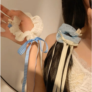 Dây buộc tóc vải scrunchies nơ rủ dài caro nữ tính đáng yêu - Y071