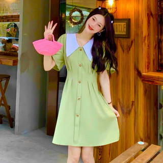 Đầm váy công sở đen cổ trắng nút trước (kèm hình thật)