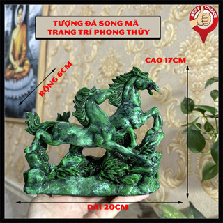 Tượng đá song mã phong thủy để bàn làm việc- Trang trí bàn làm việc - Size Lớn - Đá Non Nước - Dài 20cm
