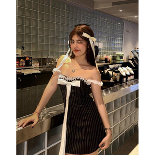 Đầm nơ đen dài phối ren Poenn
