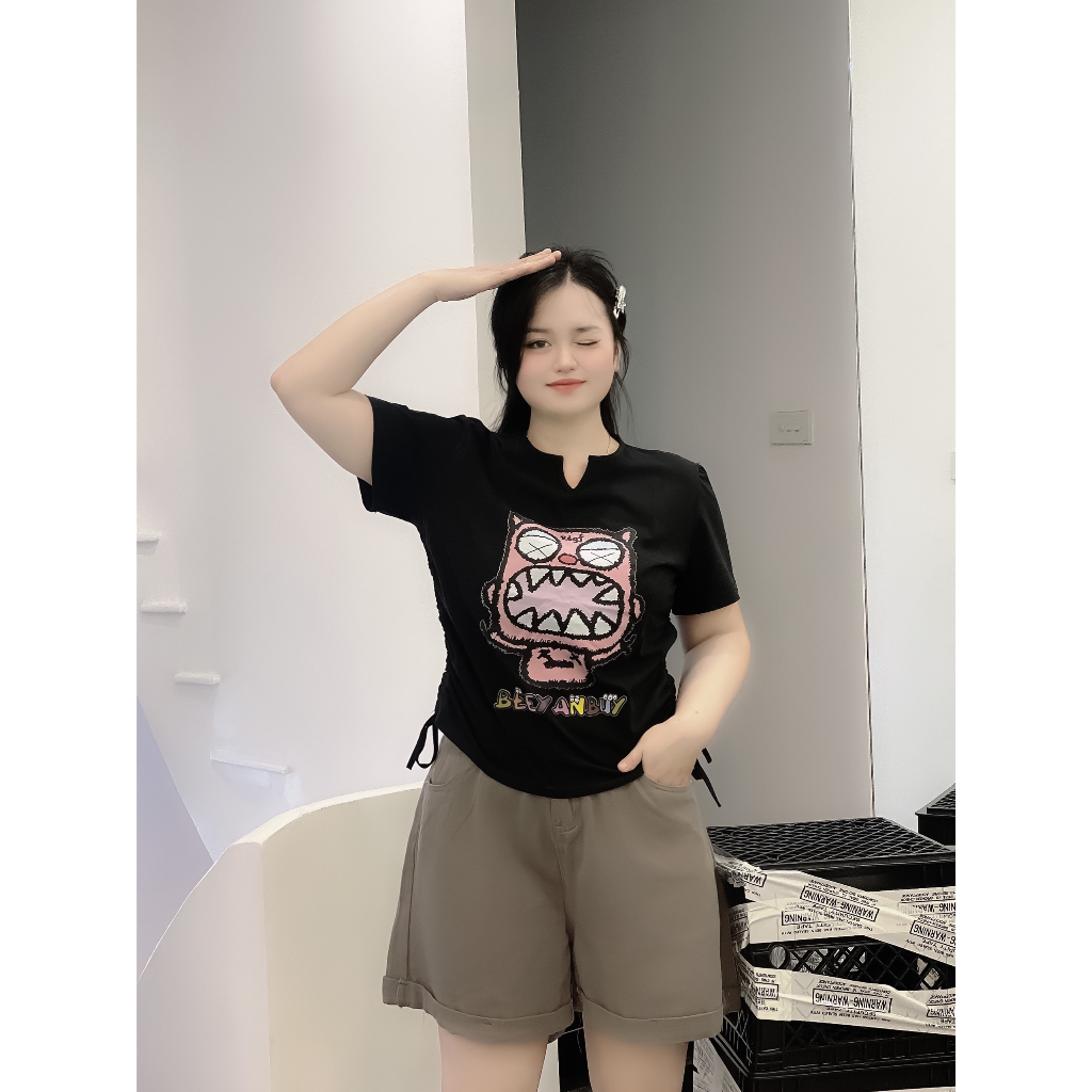 Áo BIGSIZE cộc tay rút eo M6056 55-95KG