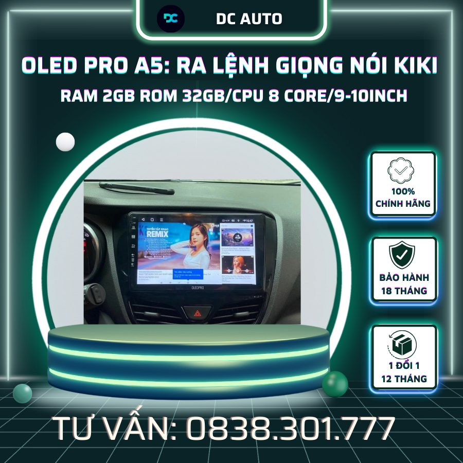 Màn Hình DVD Android OledPro A5 Ram 2GB/32GB  Qled ra lệnh giọng nói và công nghệ 5G