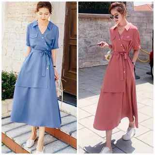 Đầm sơ mi túi hộp tùng phối bèo 2 màu xuongvnxk