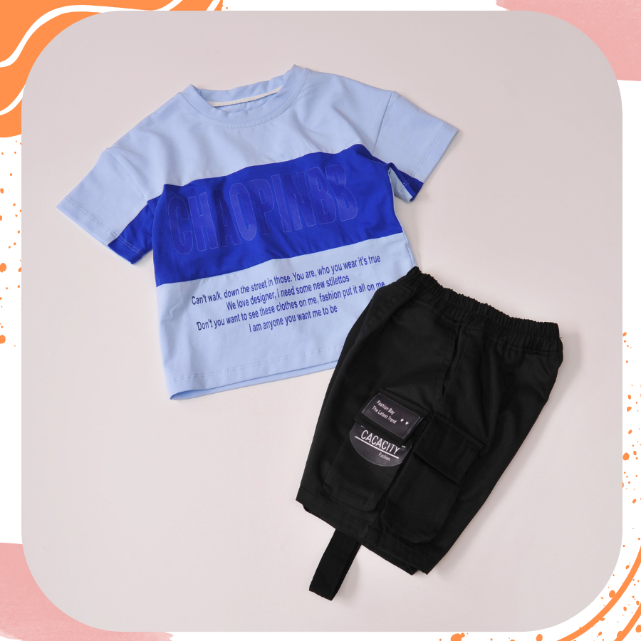 Đồ bộ bé trai, bộ kaki bé trai chữ Chaopin  sành điệu cho bé trai từ 10 đến 55 kg