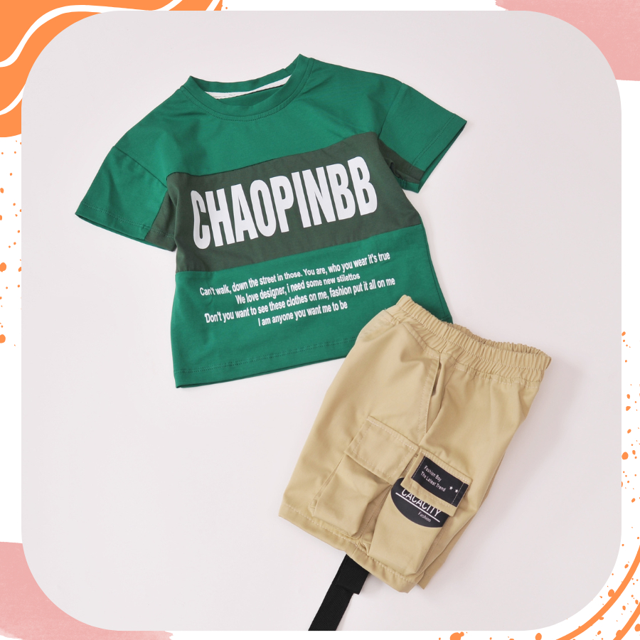 Đồ bộ bé trai, bộ kaki bé trai chữ Chaopin  sành điệu cho bé trai từ 10 đến 55 kg