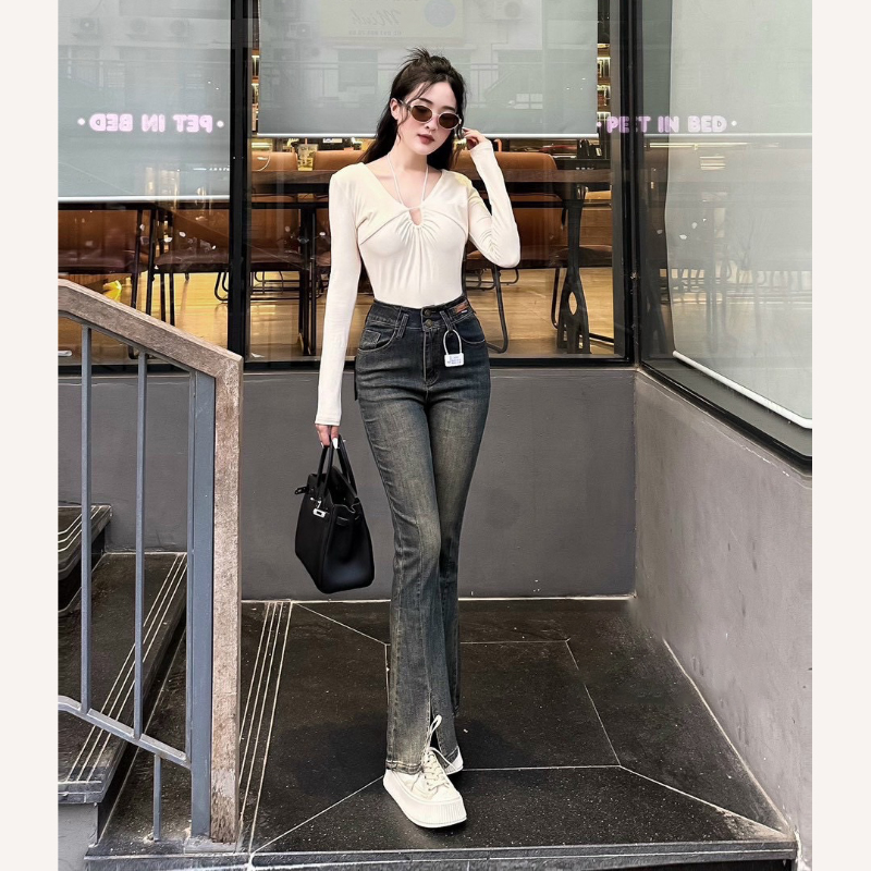 Áo Thun Crotop Dài Tay Phối Cổ Yếm Dây Rút Màu Sắc Basic AP122 - Vin Store