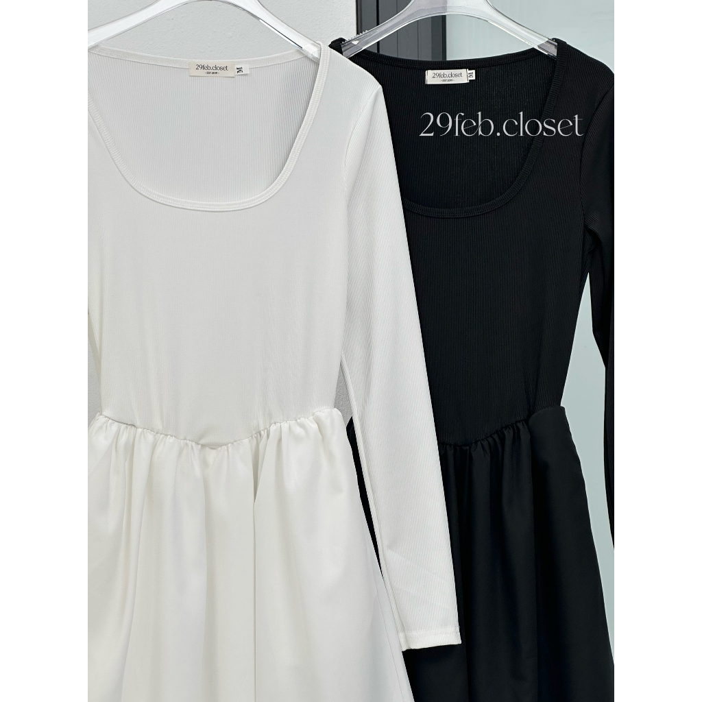 Váy xinh dài tay chất thun tăm phối thô mềm 29feb.closet dáng xòe dài mùa thu đông - V145