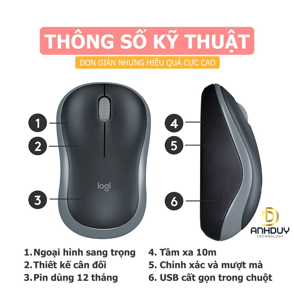 Chuột không dây logitech M186 hàng chính hãng 1000 DPI 3 màu tùy chọn phù hợp pc laptop làm việc văn phòng