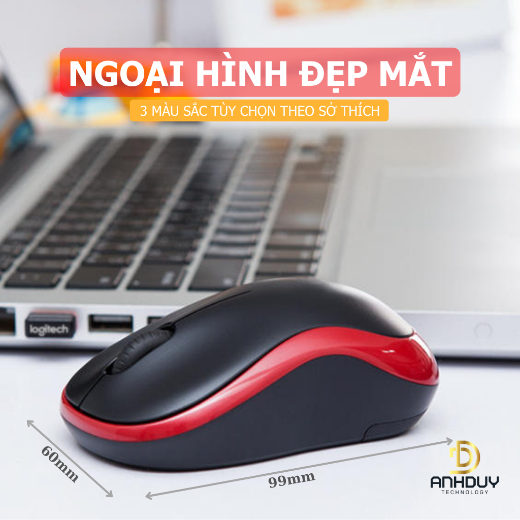 Chuột không dây logitech M186 hàng chính hãng 1000 DPI 3 màu tùy chọn phù hợp pc laptop làm việc văn phòng