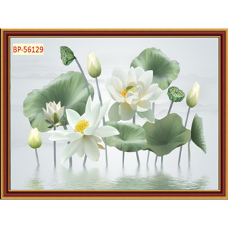 Tranh hoa sen ,tranh dán tường 3d vải lụa trang trí phòng có viền giả khung như hình tặng keo dán