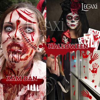   HALLOWEEN  Hình xăm giả kinh dị hóa trang phát sáng hoa hồng đầu lâu nhện vết sẹo vết khâu chảy máu tròng mắt Legaxi 