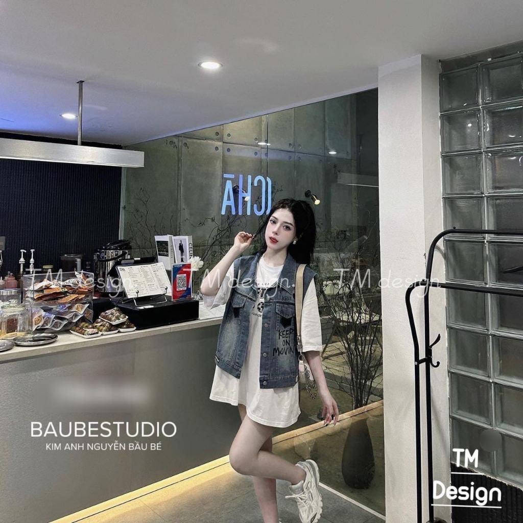 Áo khoác gile bò túi ngực hàng loại đẹp