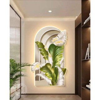 Tranh đèn led tráng gương uv cao cấp lá tropical kèm đinh treo