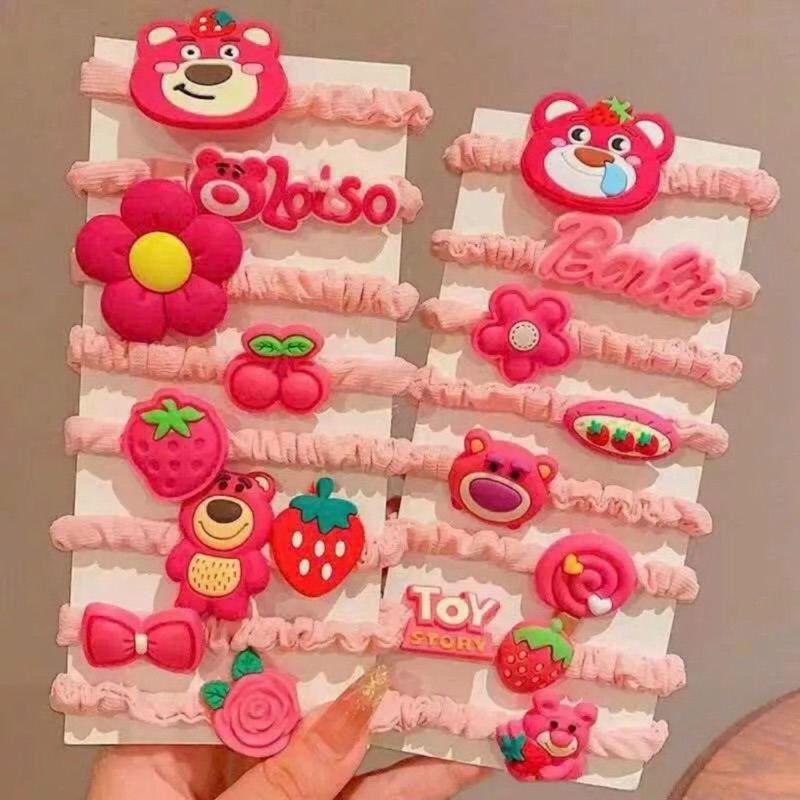 Set 8 Dây  Buộc Tóc Hình Chú GẤU DÂU LOTSO Dễ Thương Cho Bé Gái