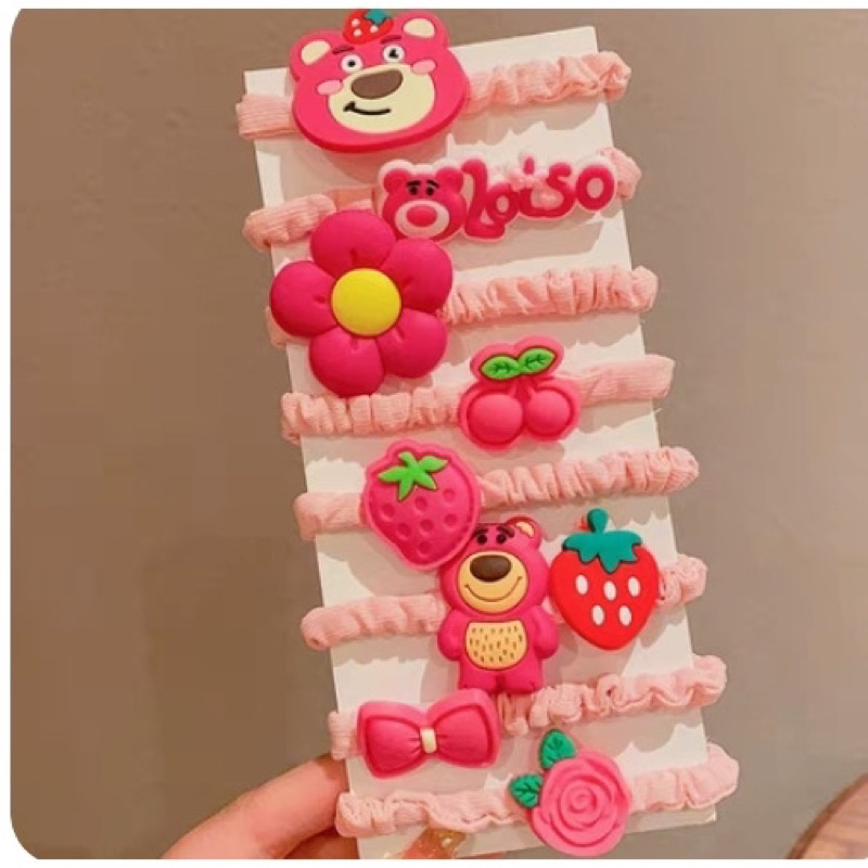 Set 8 Dây  Buộc Tóc Hình Chú GẤU DÂU LOTSO Dễ Thương Cho Bé Gái