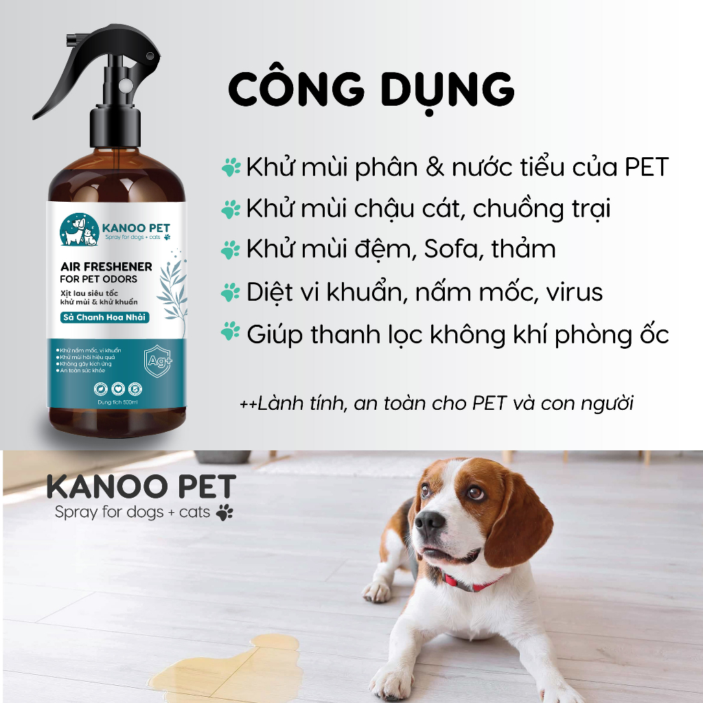 Xịt khử mùi nước tiểu, chậu cát chó mèo Sả Chanh Hoa Nhài, giúp khử tận gốc mùi hôi khai, hỗ trợ pet đi vệ sinh đúng chỗ