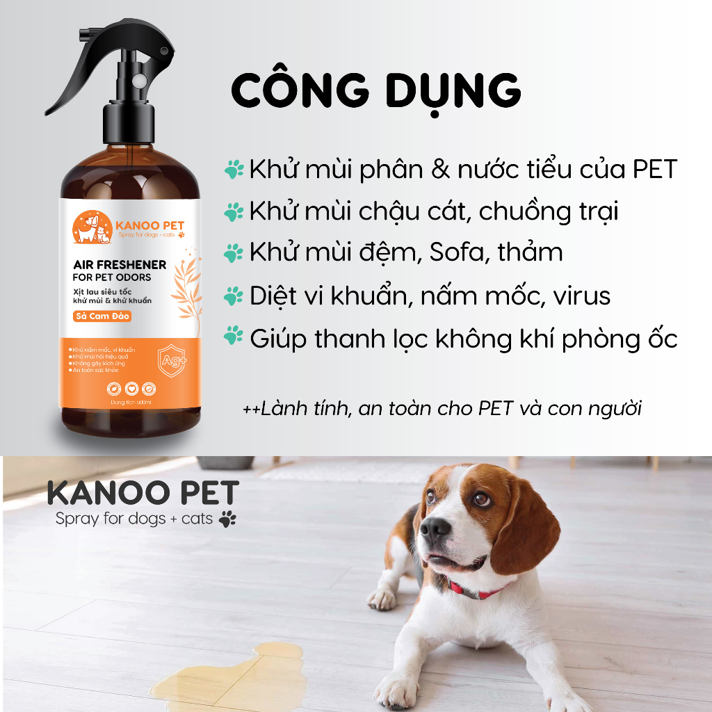 Xịt khử mùi nước tiểu, chậu cát chó mèo Sả Cam Đào giúp khử tận gốc mùi hôi khai, hỗ trợ pet đi vệ sinh đúng chỗ