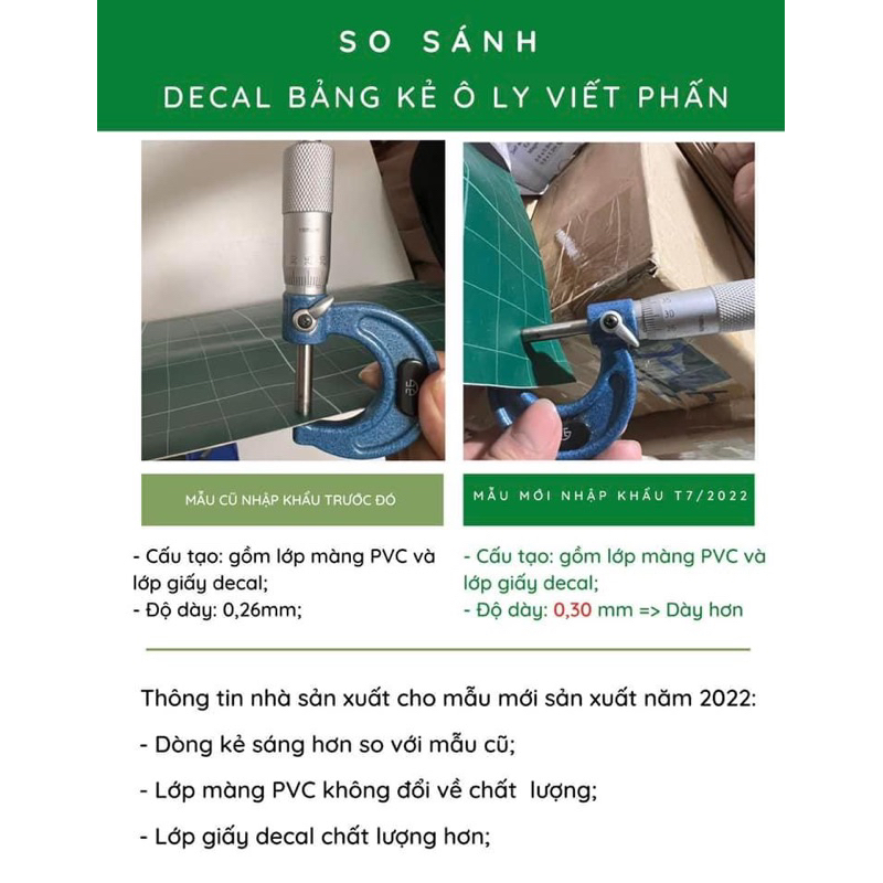 Bảng decal dán tường kẻ ô ly tiểu học viết phấn kích thước từ 60 cm đến 5m