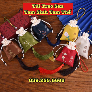 Túi gấm thêu sen - túi treo sen