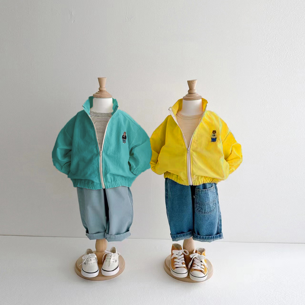 TE410 - Áo khoác gió 2 lớp cho bé Hokiha Kid chất gió cao cấp hoạ tiết gấu thêu dễ thương size 8-17kg