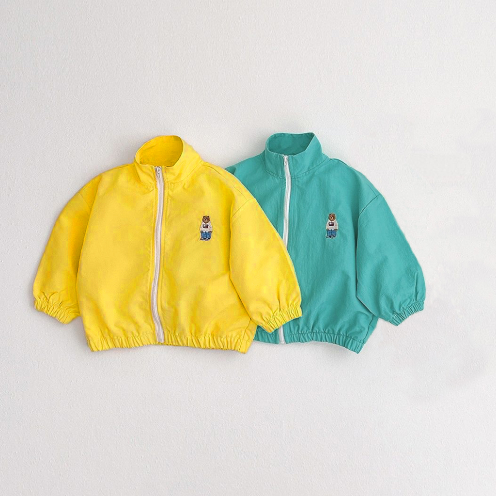 TE410 - Áo khoác gió 2 lớp cho bé Hokiha Kid chất gió cao cấp hoạ tiết gấu thêu dễ thương size 8-17kg