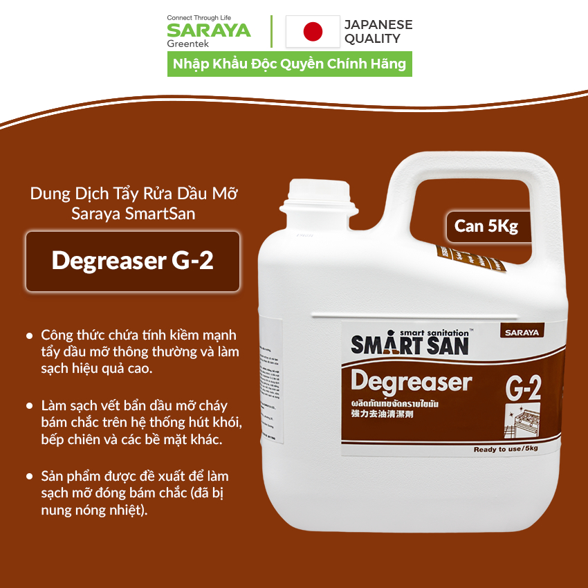 Dung dịch tẩy rửa dầu mỡ gốc kiềm Saraya Smart San Degreaser G-2 - Can 5Kg