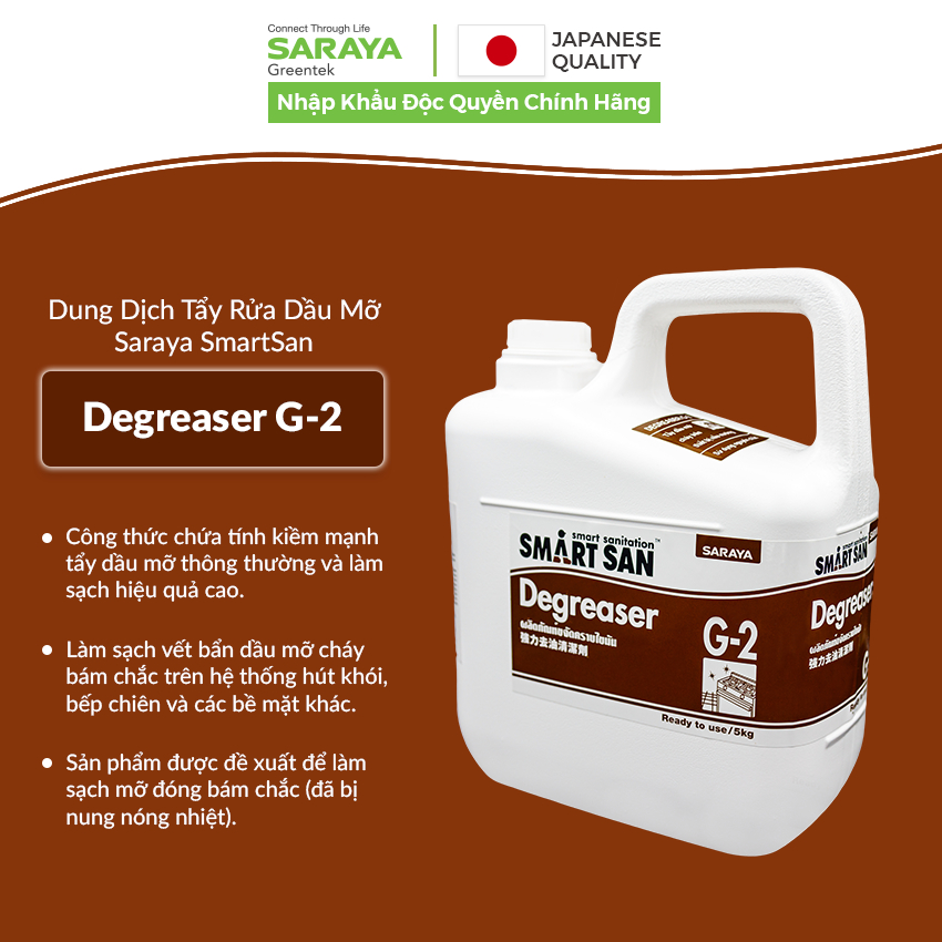 Dung dịch tẩy rửa dầu mỡ gốc kiềm Saraya Smart San Degreaser G-2 - Can 5Kg