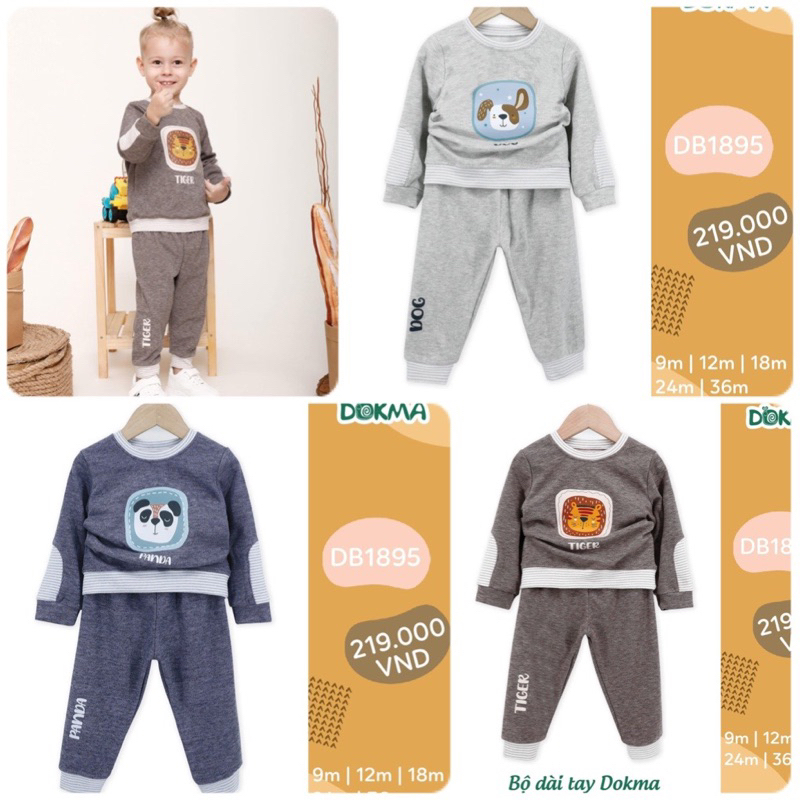 [Dokma] Bộ nỉ bông Dokma cho bé trai 6-36m