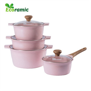 Nồi đúc chống dính vân đá ecoramic đáy từ 16.18.20.22cm platinum hồng