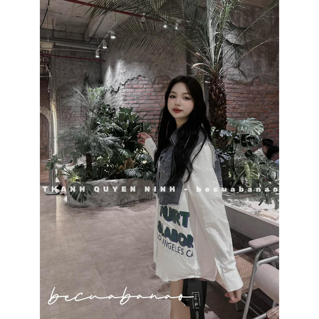 Sơ mi chữ mix bò dáng oversize hàng loại 1 Cemos