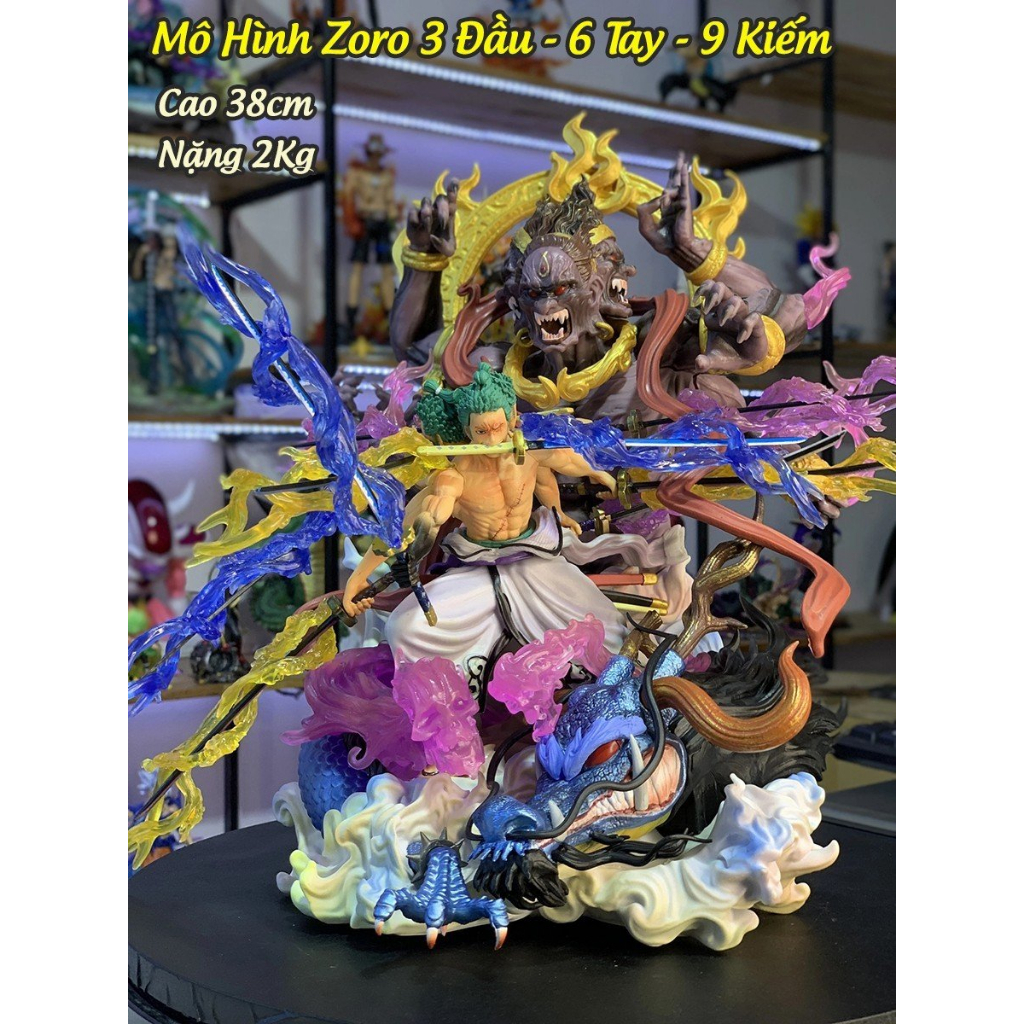 Mô Hình One Pice Zoro Quỷ thần Asura Kyutoryu - 3 Đầu - 6 Tay- 9 Kiếm Siêu Chất OP-004 - Cao 38cm