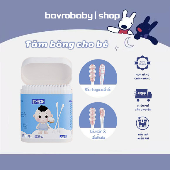 Tăm bông cho bé thìa ngoáy tai tăm bông vệ sinh vòm họng hai đầu chất thải từ lỗ mũi cho trẻ sơ sinh