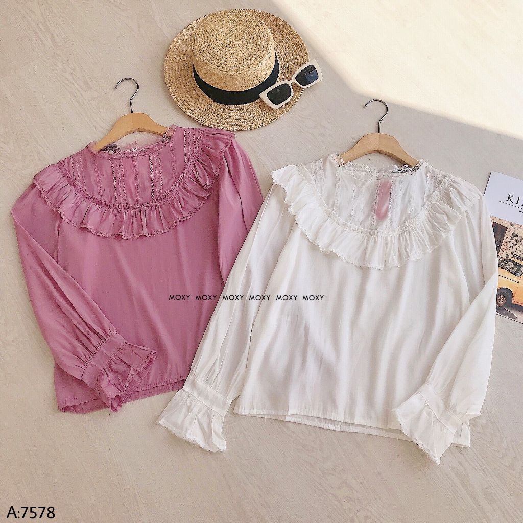 SP007578-Áo somi viền ren