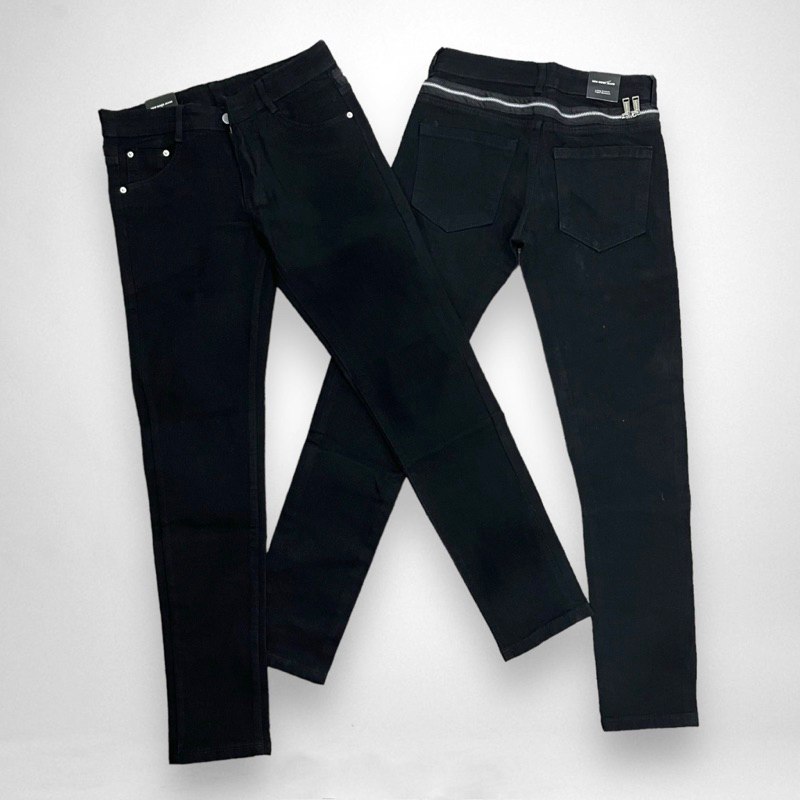 Quần jean bò nam Dsq2 slimfit đen trơn thêu khoá zip ngang sau lưng kiểu dáng đơn giản đẹp QJ348P