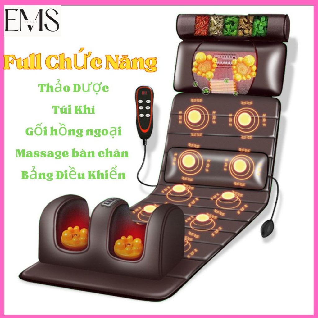 Đệm Massage Toàn Thân EMS - Thảm Matxa Toàn Thân Cổ, Vai, Gáy Kết Hợp Túi Chườm Thảo Dược Kèm Máy Massage