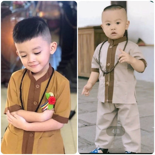 Đồ lam đi chùa cho bé trai chất vải kate lãnh tụ Thiên Di - Pháp phục đi chùa cho bé cao cấp D30