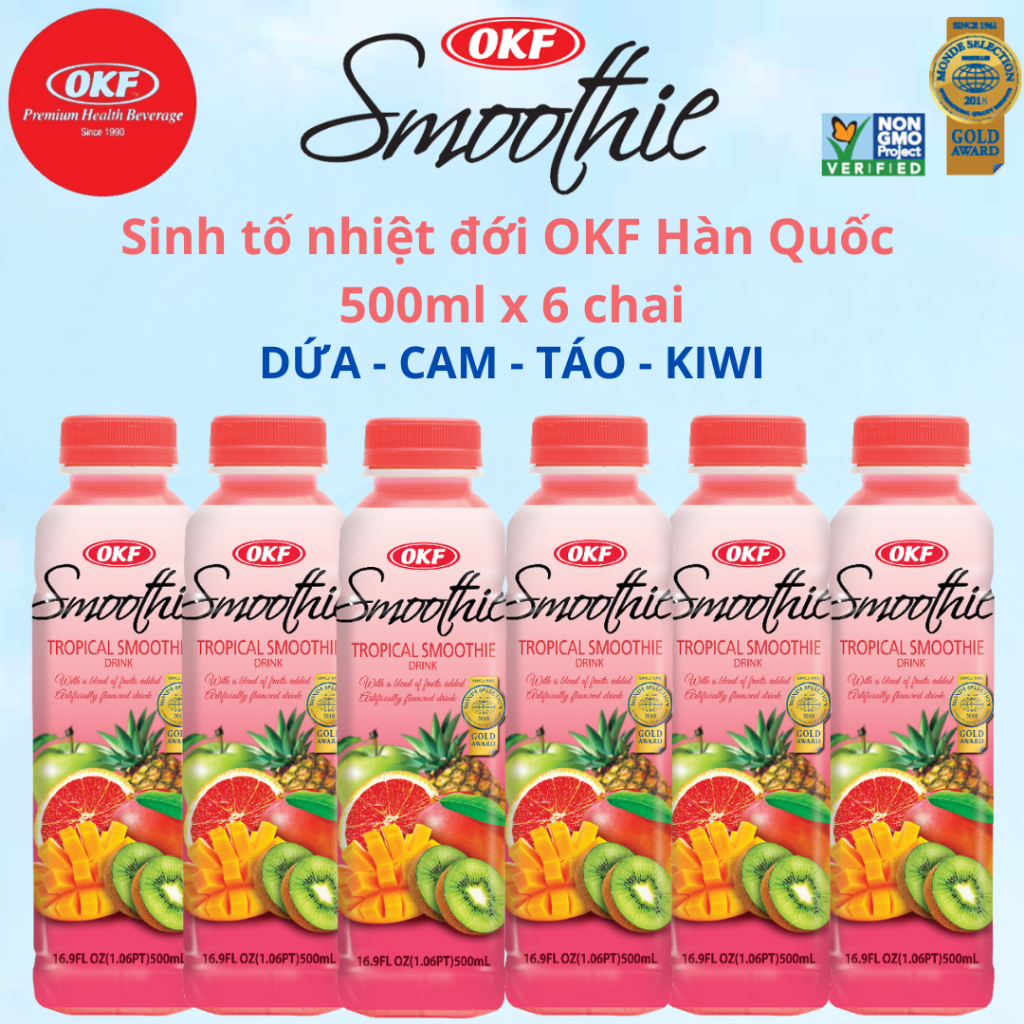 Sinh tố nhiệt đới (SINH TỐ DỨA - CAM - TÁO - KIWI) OKF Hàn Quốc x 6 chai 500ml