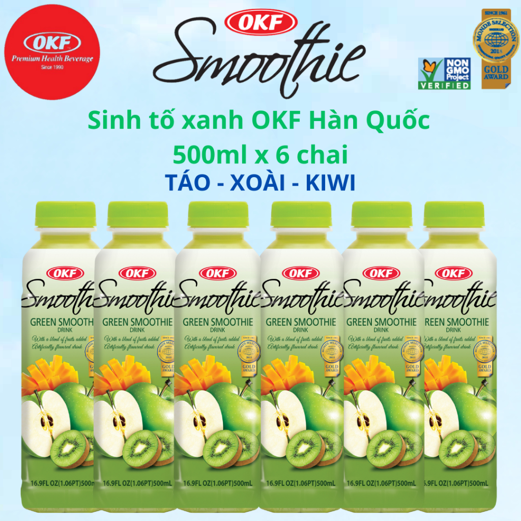 Sinh tố xanh (SINH TỐ TÁO - KIWI - XOÀI) OKF Hàn Quốc x 6 chai 500ml