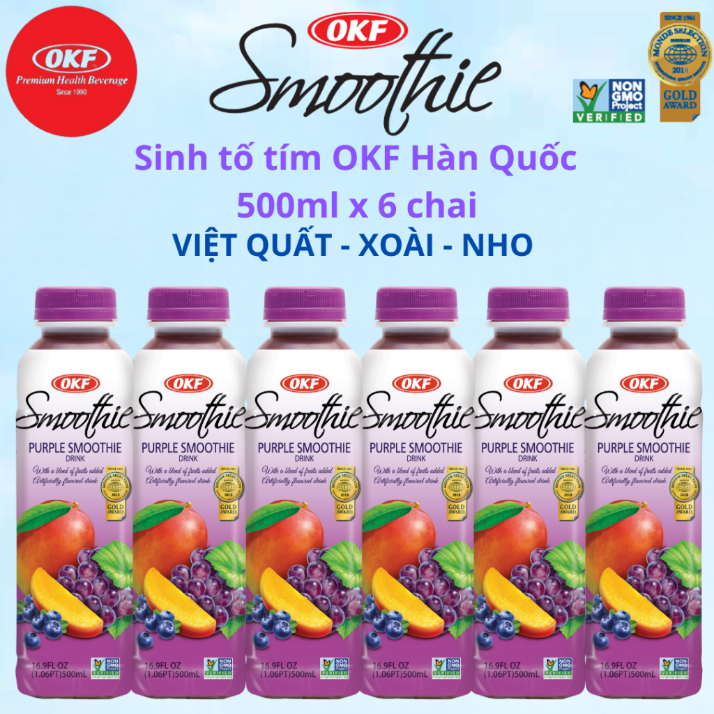 Sinh tố tím (SINH TỐ VIỆT QUẤT - XOÀI - NHO) OKF Hàn Quốc x 6 chai 500ml