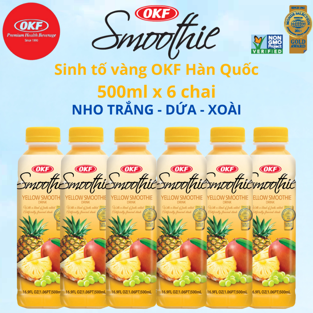 Nước sinh tố vàng (SINH TỐ NHO TRẮNG - DỨA - XOÀI) OKF Hàn Quốc x 6 chai 500ml