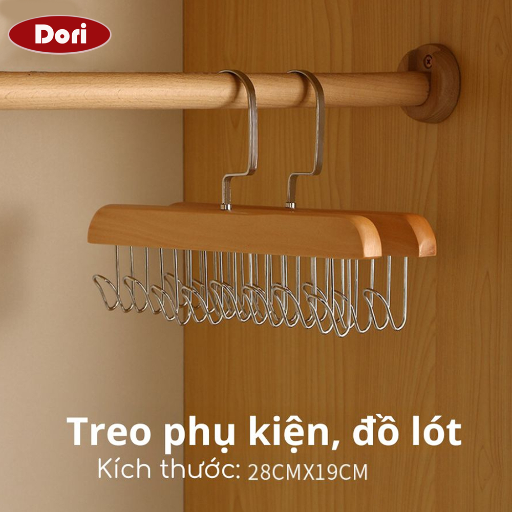 Móc gỗ treo đồ lót, khăn, thắt lưng, cà vạt, áo hai dây, phụ kiện đa năng tiện dụng