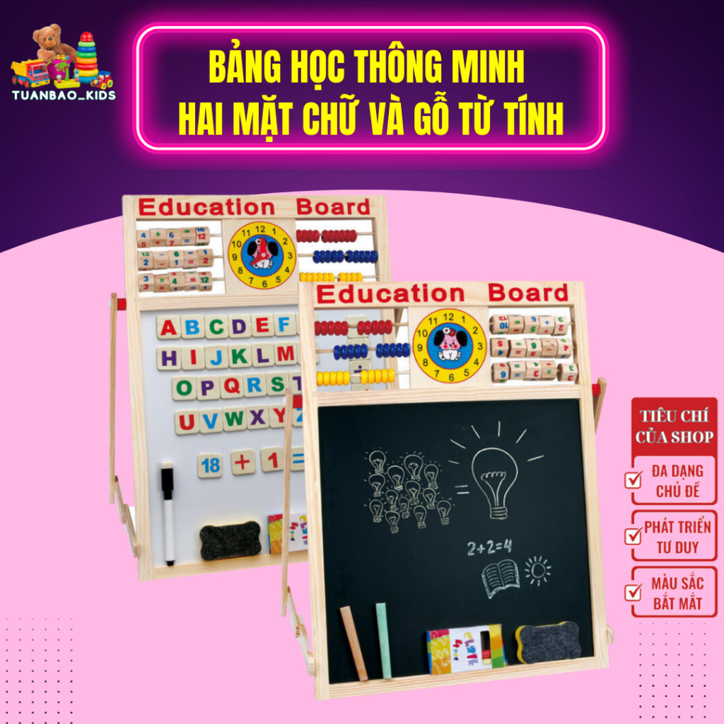 Bảng Học Thông Minh Hai Mặt Chữ và Số Từ Tính | Bút Dạ & Phấn | Gắn Chữ Cái và Số Nam Châm | Bé Học Toán và Từ Vựng CS6