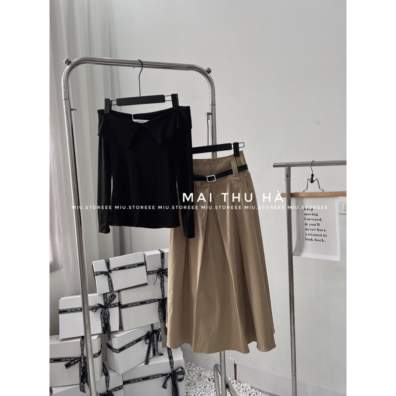 SET 3 MÓN ÁO LEN TRỄ VAI CV KAKI KÈM BELT DA S3MALT