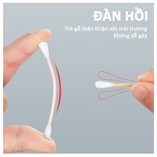 Hộp 500 tăm bông thân gỗ 2 đầu dùng cắt tóc, spa, gia đình