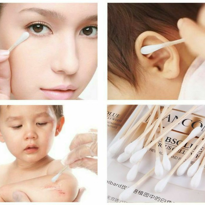 Hộp 500 tăm bông thân gỗ 2 đầu dùng cắt tóc, spa, gia đình