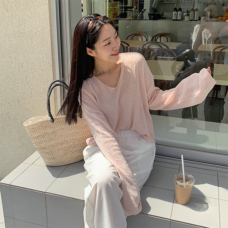 Áo dệt kim dài tay cho nữ áo len mỏng mongtoghi cổ tim dáng rộng phong cách Hàn Quốc nhiều màu lựa chọn M123 N-7